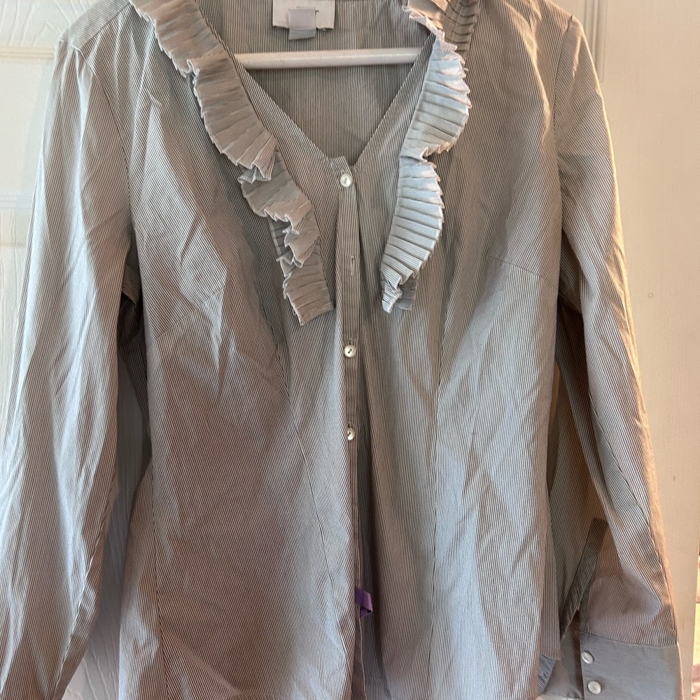 Mini pinstriped dress shirt with ruffle detail